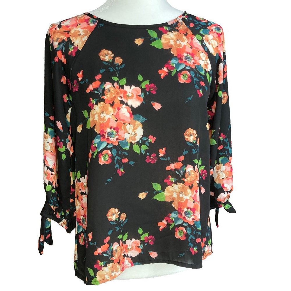 Papermoon Bohemian Floral 3/4 Tie-Sleeve Blouse